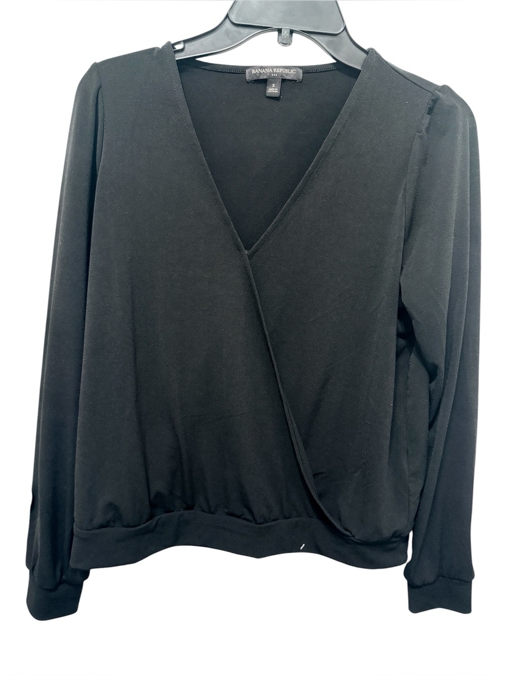 Banana Republic Black V-Neck Faux Wrap Pullover Sweater. Sz S